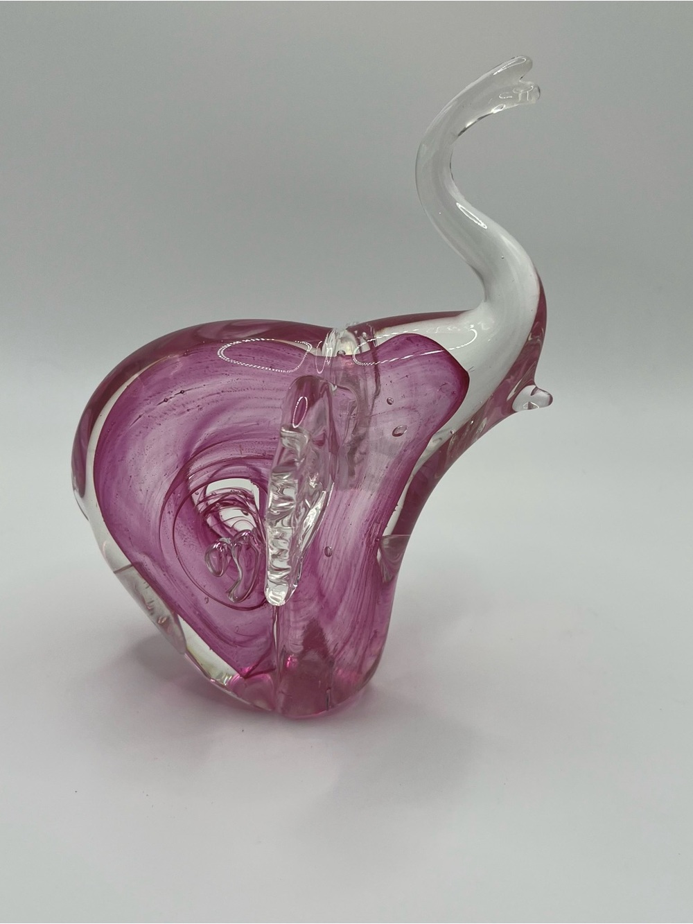 Murano Style Pink & Clear Glass Elephant Figurine Art Glass  6"H x 5"L x 1.5"W